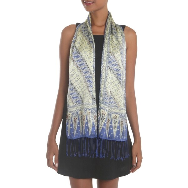 Handmade Parang World in Indigo Batik Silk Scarf (Indonesia). Opens flyout.