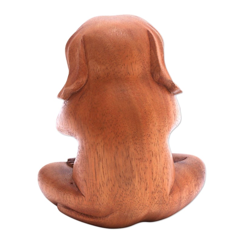 NOVICA Handmade Yoga Beagle Wood Statuette (Indonesia) - 6" H x 5" W x 3.5" D