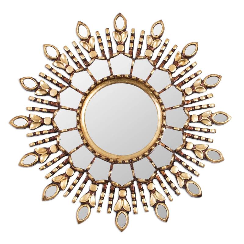 Handmade Radiant Light Bronze Gilded Wood Wall Mirror (Peru)