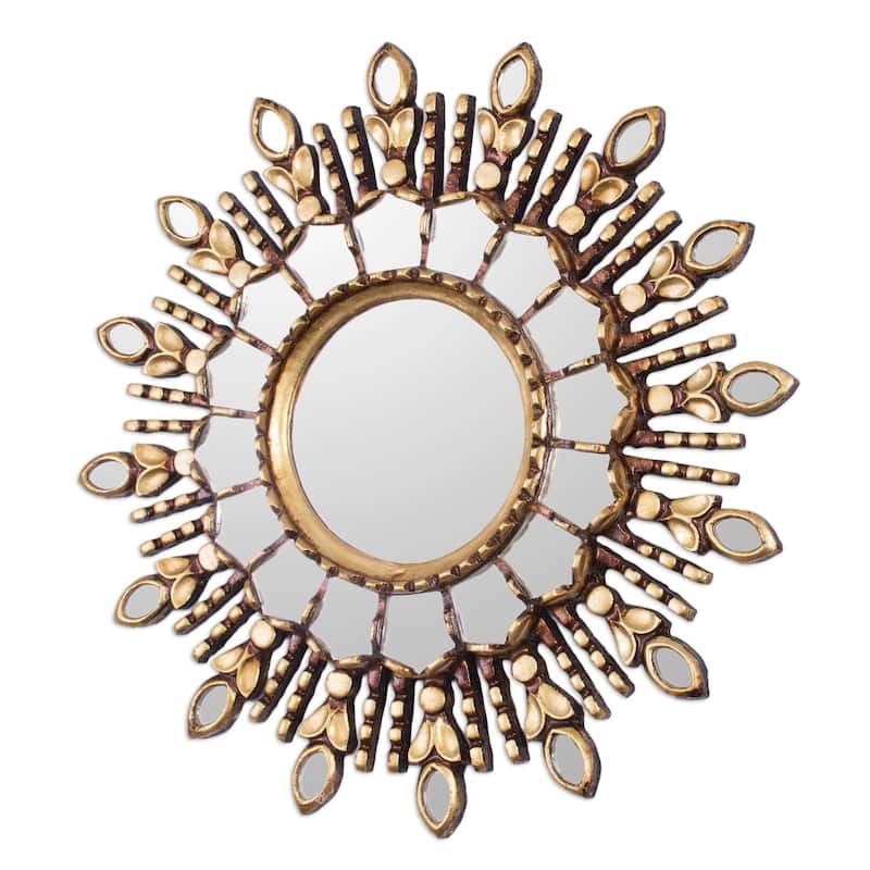 Handmade Radiant Light Bronze Gilded Wood Wall Mirror (Peru)