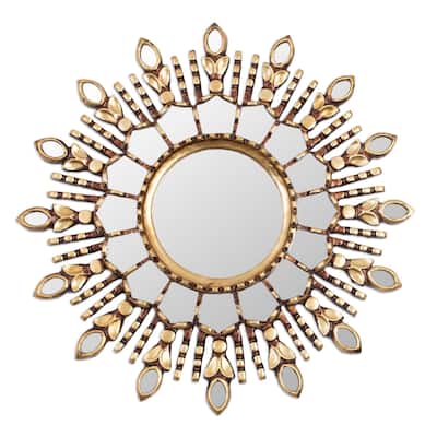 Handmade Radiant Light Bronze Gilded Wood Wall Mirror (Peru)