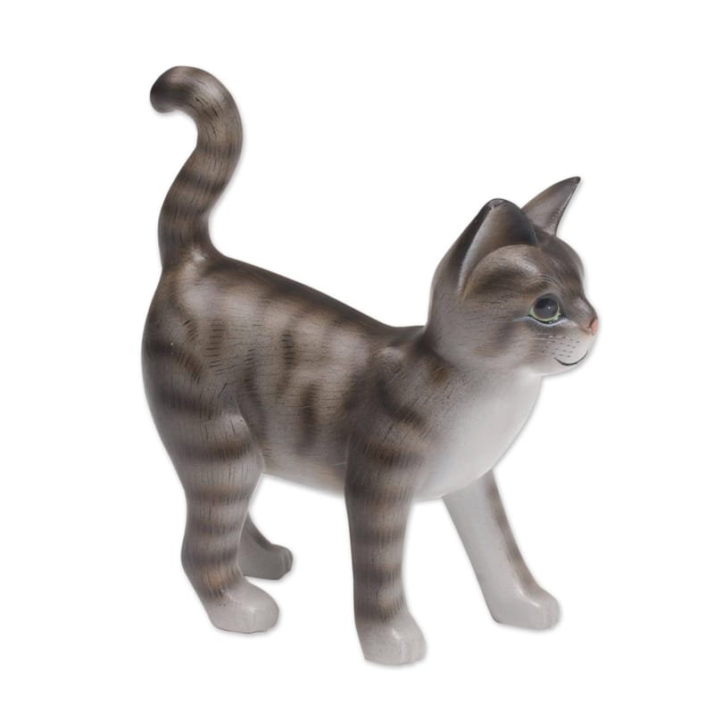 Handmade Curious Kitten Wood Sculpture (indonesia)