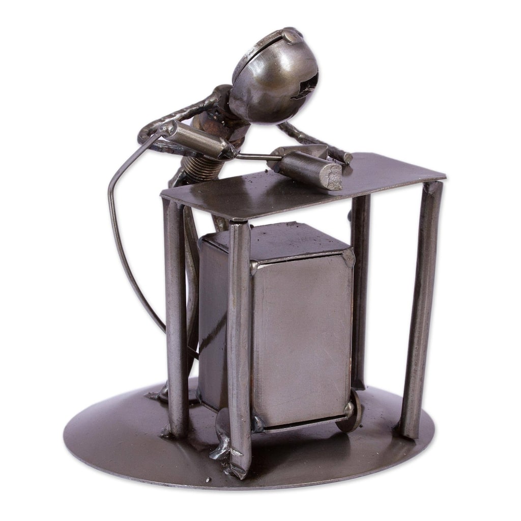 NOVICA Handmade Concentrating Welder Upcycled Metal Auto Part Sculpture (Mexico) - 5