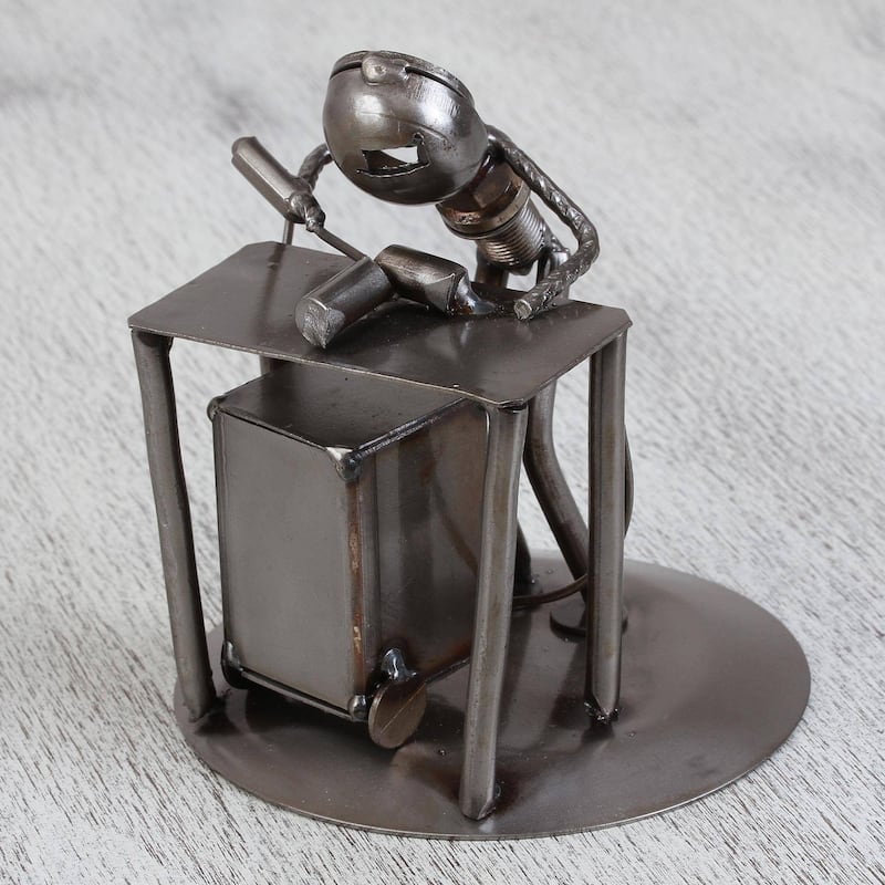 NOVICA Handmade Concentrating Welder Upcycled Metal Auto Part Sculpture (Mexico) - 5