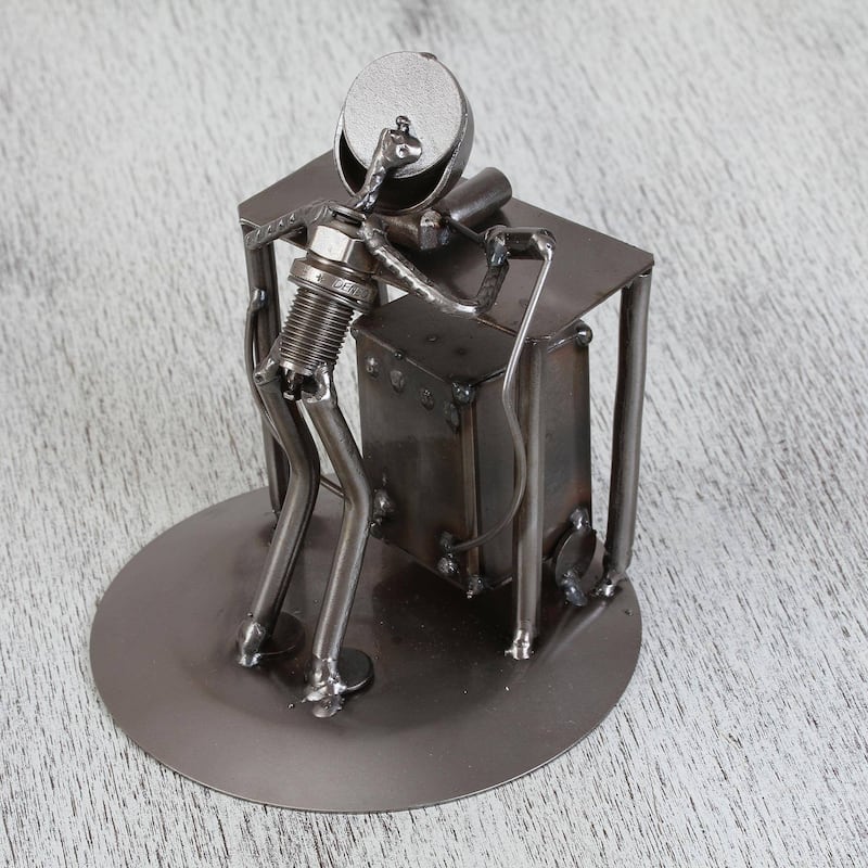NOVICA Handmade Concentrating Welder Upcycled Metal Auto Part Sculpture (Mexico) - 5