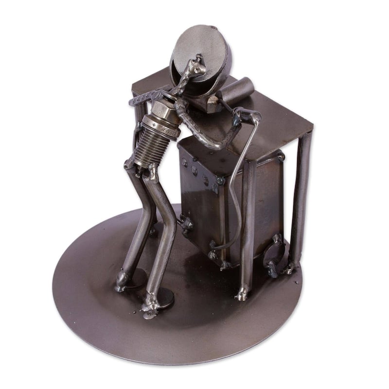 NOVICA Handmade Concentrating Welder Upcycled Metal Auto Part Sculpture (Mexico) - 5
