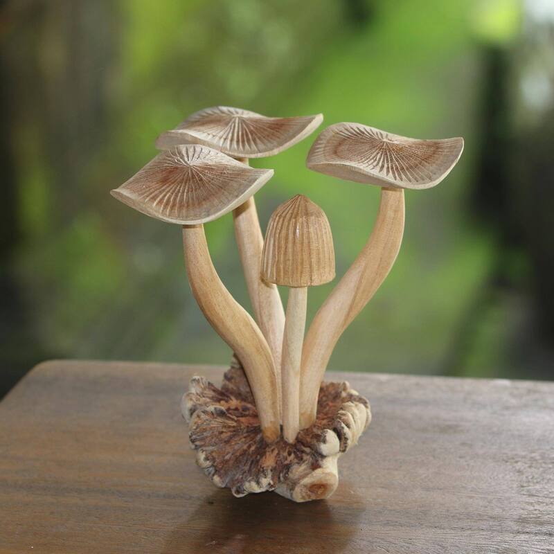 NOVICA Handmade Majestic Mushroom Wood Sculpture (Indonesia)