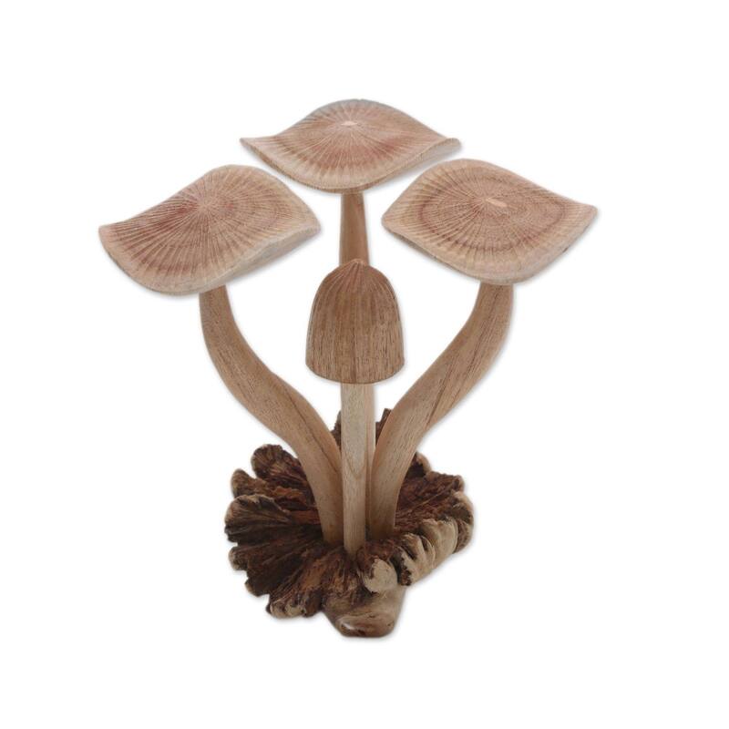 NOVICA Handmade Majestic Mushroom Wood Sculpture (Indonesia)