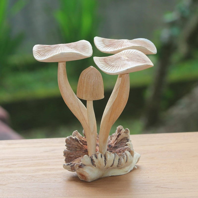 NOVICA Handmade Majestic Mushroom Wood Sculpture (Indonesia)