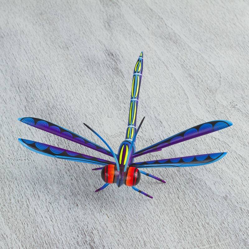 Handmade Sweet Freedom In Blue Wood Alebrije Sculpture (Mexico) - 6.25" D