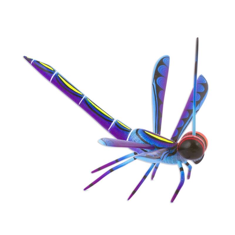 Handmade Sweet Freedom In Blue Wood Alebrije Sculpture (Mexico) - 6.25" D