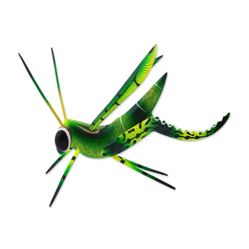 Handmade Green Good Luck Cricket Wood Alebrije Sculpture (Mexico)