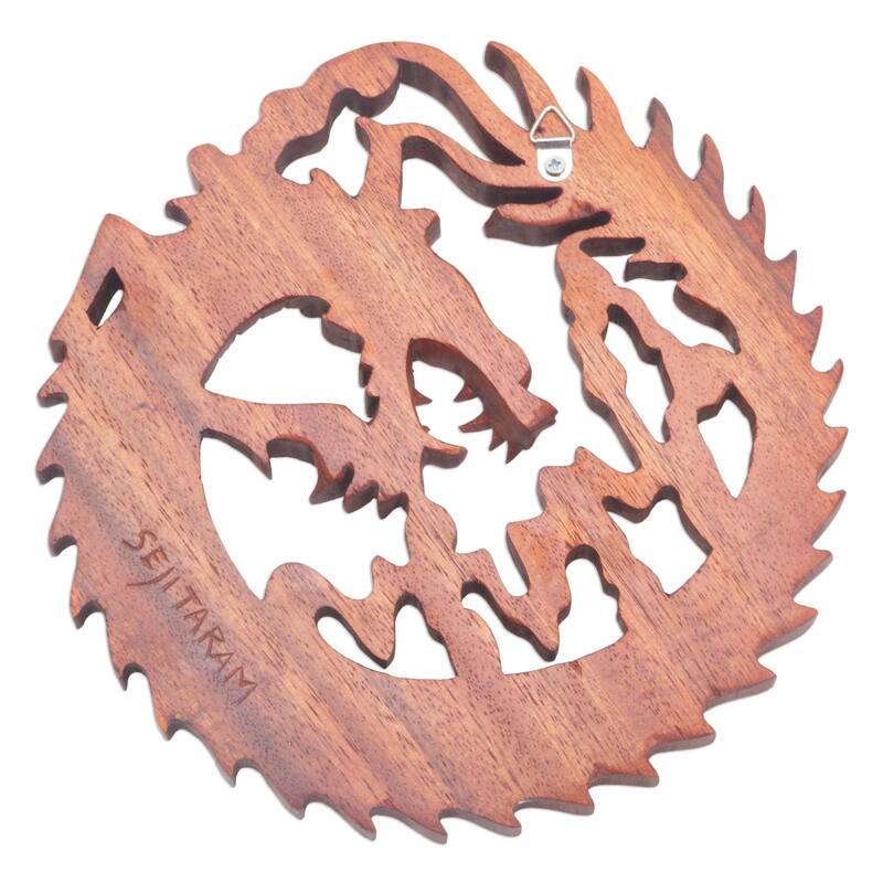 NOVICA Handmade Dragon In The Air Wood Relief Panel (Indonesia) - 7.75