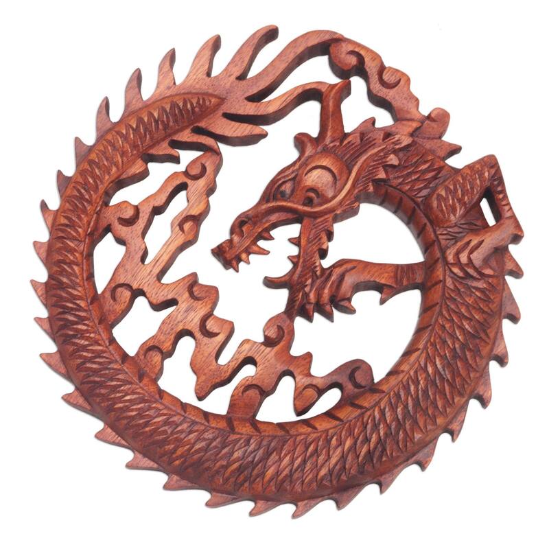 NOVICA Handmade Dragon In The Air Wood Relief Panel (Indonesia) - 7.75