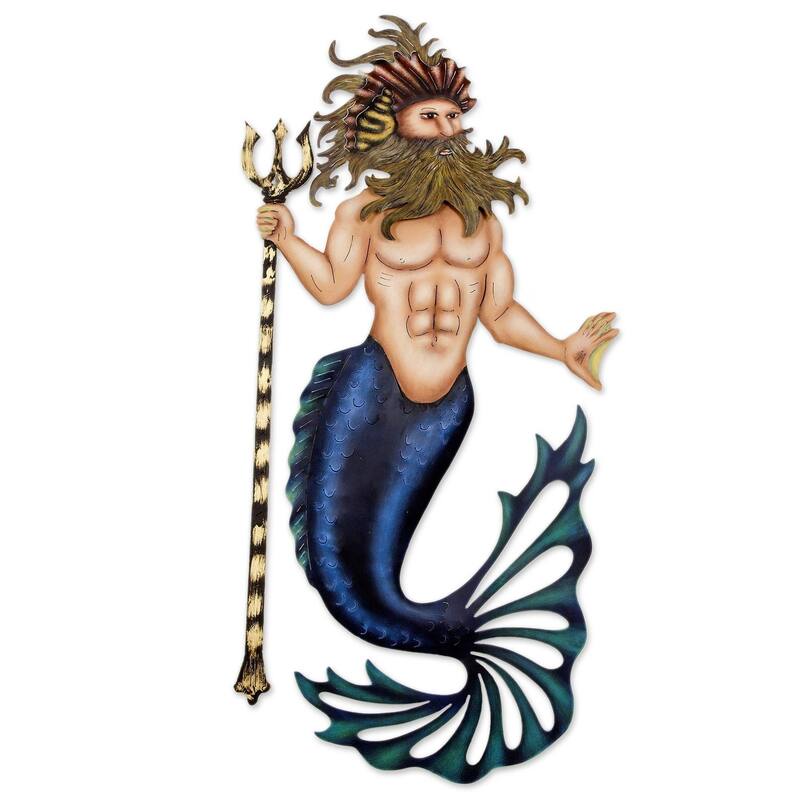 Handmade Conch King Triton Steel Wall Sculpture (Mexico)