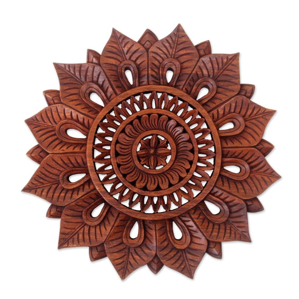 Handmade Sunflower Wood Relief Panel (indonesia)