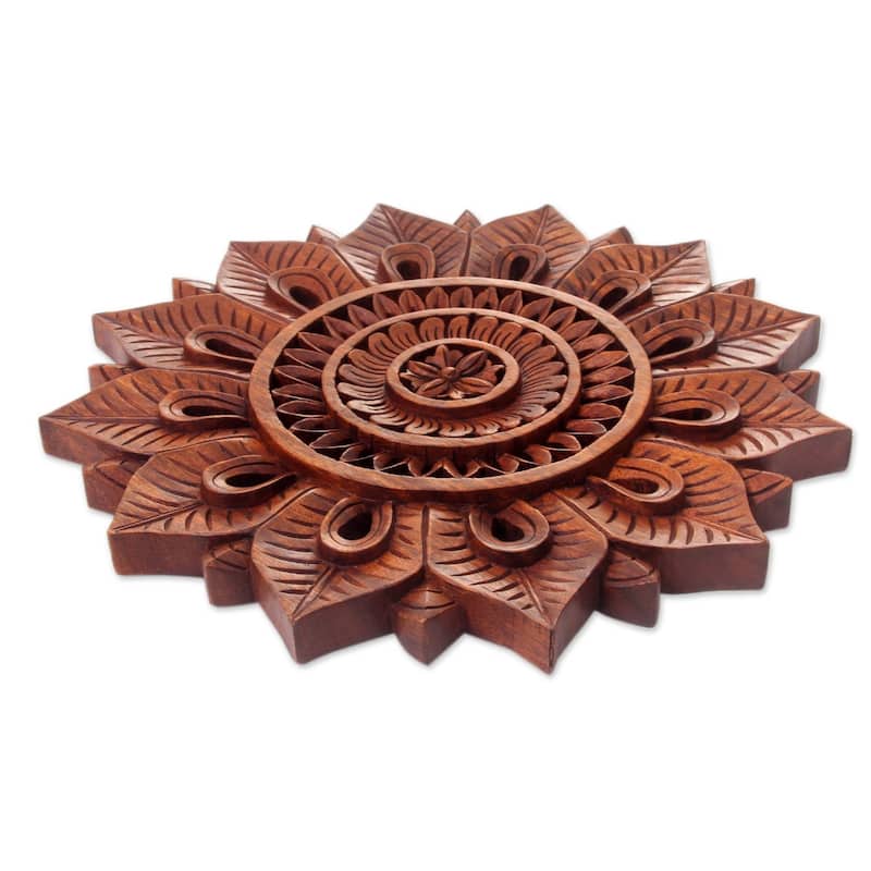 Handmade Sunflower Wood Relief Panel (indonesia)