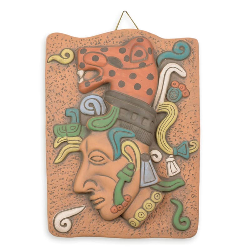 Handmade Maya Jaguar Priest Ceramic Plaque (Mexico)