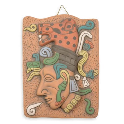 Handmade Maya Jaguar Priest Ceramic Plaque (Mexico)