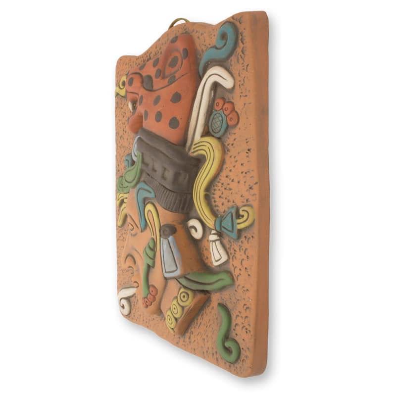 Handmade Maya Jaguar Priest Ceramic Plaque (Mexico)
