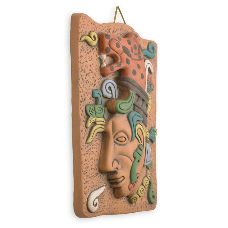 Handmade Maya Jaguar Priest Ceramic Plaque (Mexico)