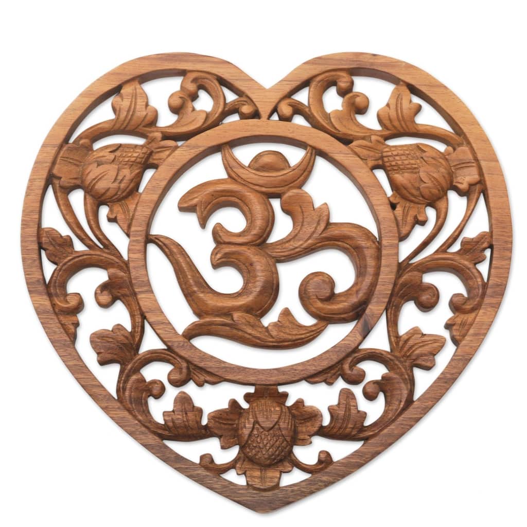 Handmade Om Love Wood Relief Panel (Indonesia)