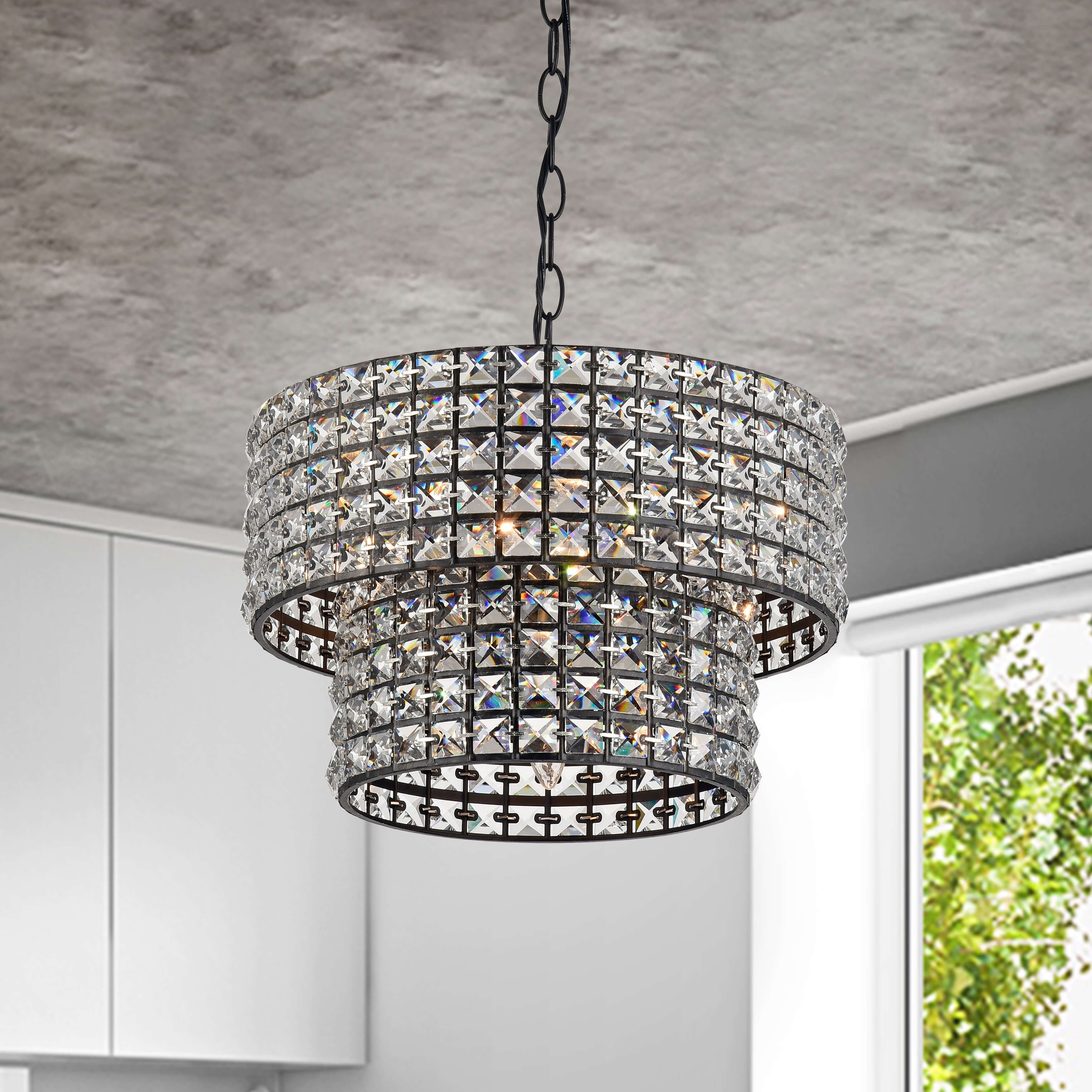 Jolie 5-light Antique Black Two Tiers Drum Shade Crystal Chandelier - Chandeliers For Bedrooms by Overstock.com