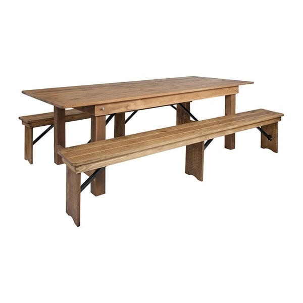 Offex 8' x 40'' Antique Rustic Folding Farm Table and 2 Bench Set