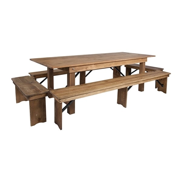 Offex 8' x 40'' Antique Rustic Folding Farm Table and 4 Bench Set