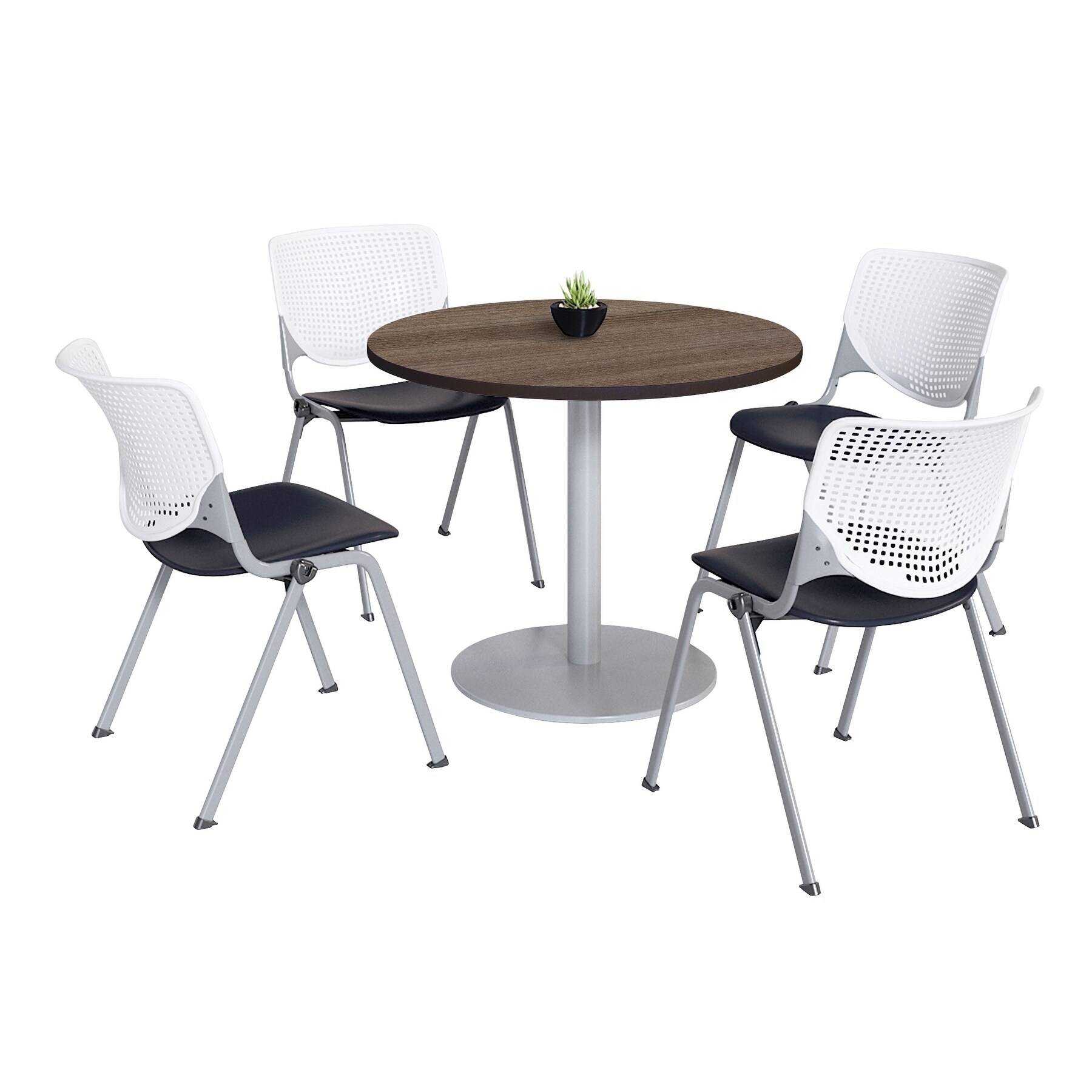Kfi Mode Breakroom Table Set Studio Teak Top 4 Kool Chairs