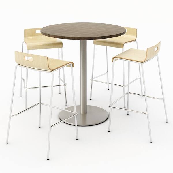 KFI Round Studio Teak Bistro Table Set, 4 Jive Series Stools - Bed Bath ...