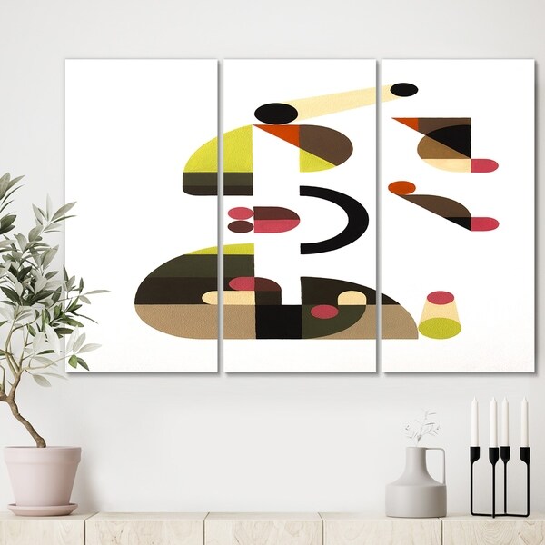 Designart 'Circe Composition in Pink Green And Black II' Premium Mid Century Modern Canvas Wall Art - 36x28 - 3 Panels