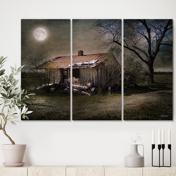 Designart 'Forgotten in Moonlight' Farmhouse Canvas Artwork - 36x28 - 3 Panels