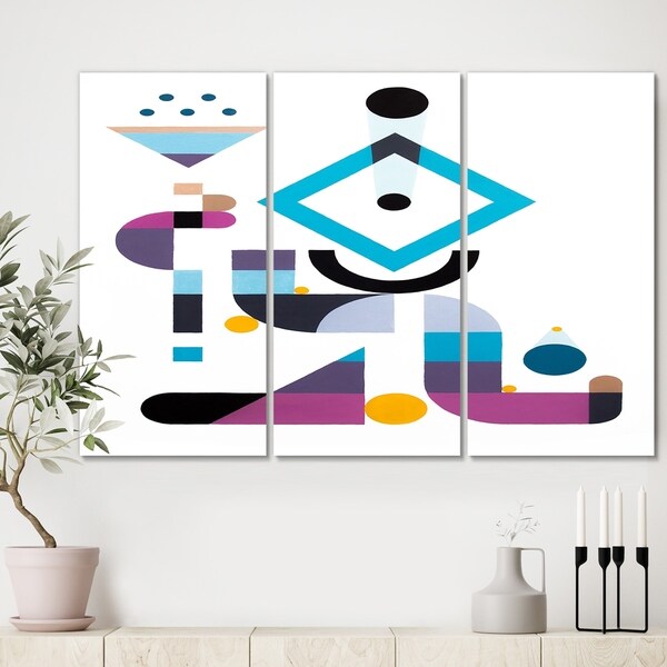 Designart 'Blue Diamond Arrangement' Mid Century Modern Canvas Artwork - 36x28 - 3 Panels