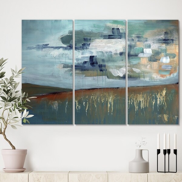 Designart 'Blue Skye Composition I' Premium Modern Canvas Wall Art - 36x28 - 3 Panels