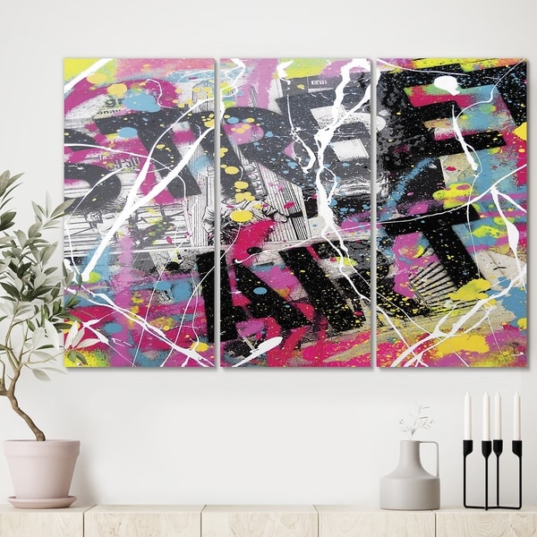 Designart 'Old Style Newspaper Street Art Collage V' Modern Gallery-wrapped Canvas - 36x28 - 3 Panels