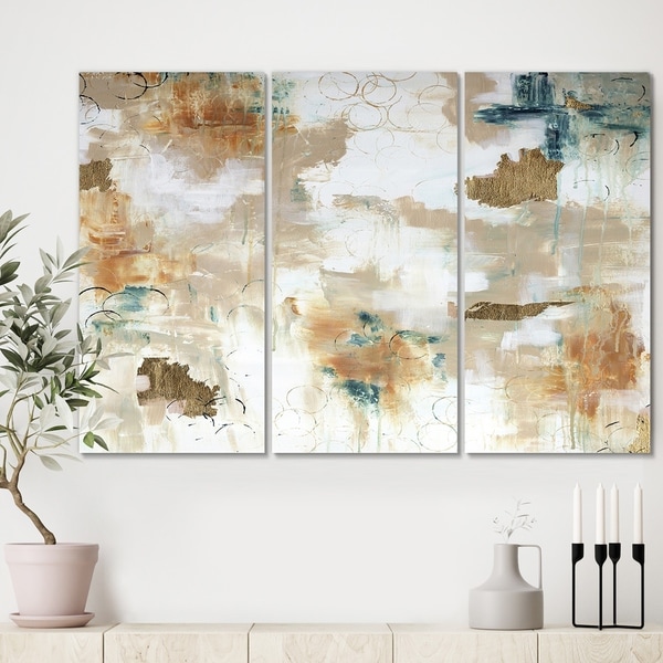 Designart 'Gilded Daydreams' Modern Gallery-wrapped Canvas - 36x28 - 3 Panels