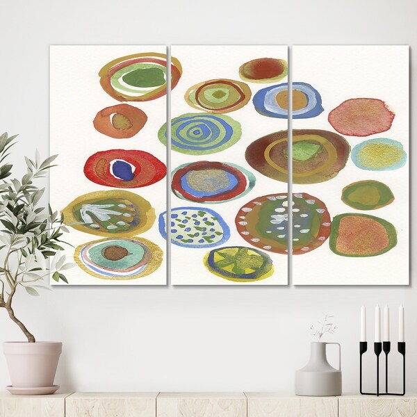 Designart 'Circular Composition II' Mid Century Modern Canvas Artwork - 36x28 - 3 Panels