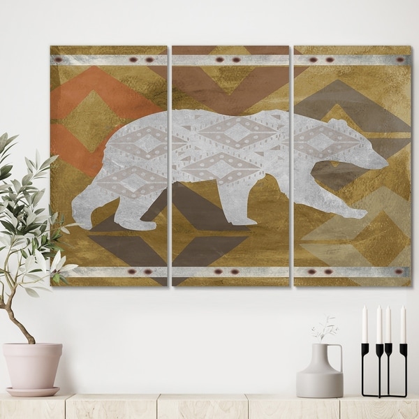 Designart 'Patterned Walking White Bear' Traditional Canvas Wall Art - 36x28 - 3 Panels
