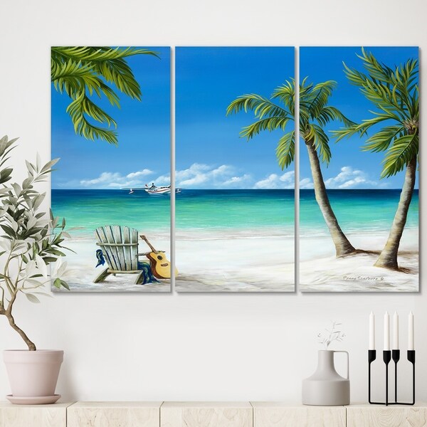 Designart 'Bird of Paradise' Beach Canvas Wall Art - 36x28 - 3 Panels