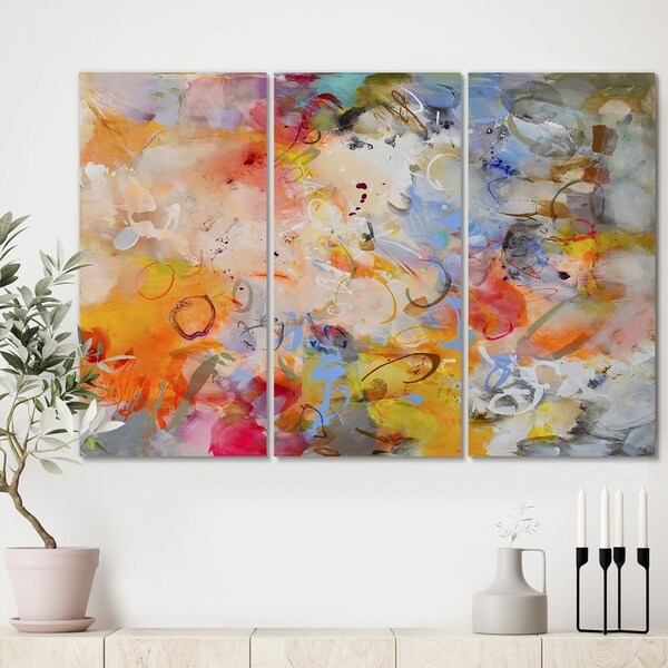 Designart 'Blue And Yellow Color Whirls' Premium Modern Canvas Wall Art - 36x28 - 3 Panels
