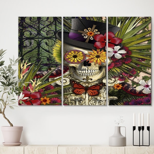 Designart 'Baron in Bloom' Modern Canvas Art Print - 36x28 - 3 Panels