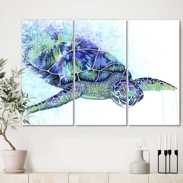 Designart 'Sea Turtle' Cottage Canvas Artwork - 36x28 - 3 Panels