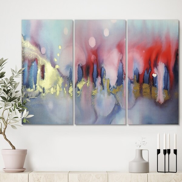 Designart 'Chinook Composition of Red Blue And Yellow' Modern Gallery-wrapped Canvas - 36x28 - 3 Panels