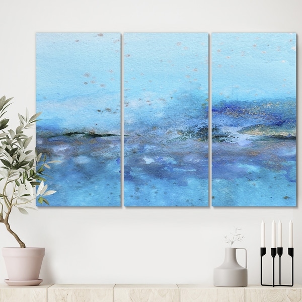 Designart 'Blue And Gold Water Impression' Modern Canvas Art Print - 36x28 - 3 Panels