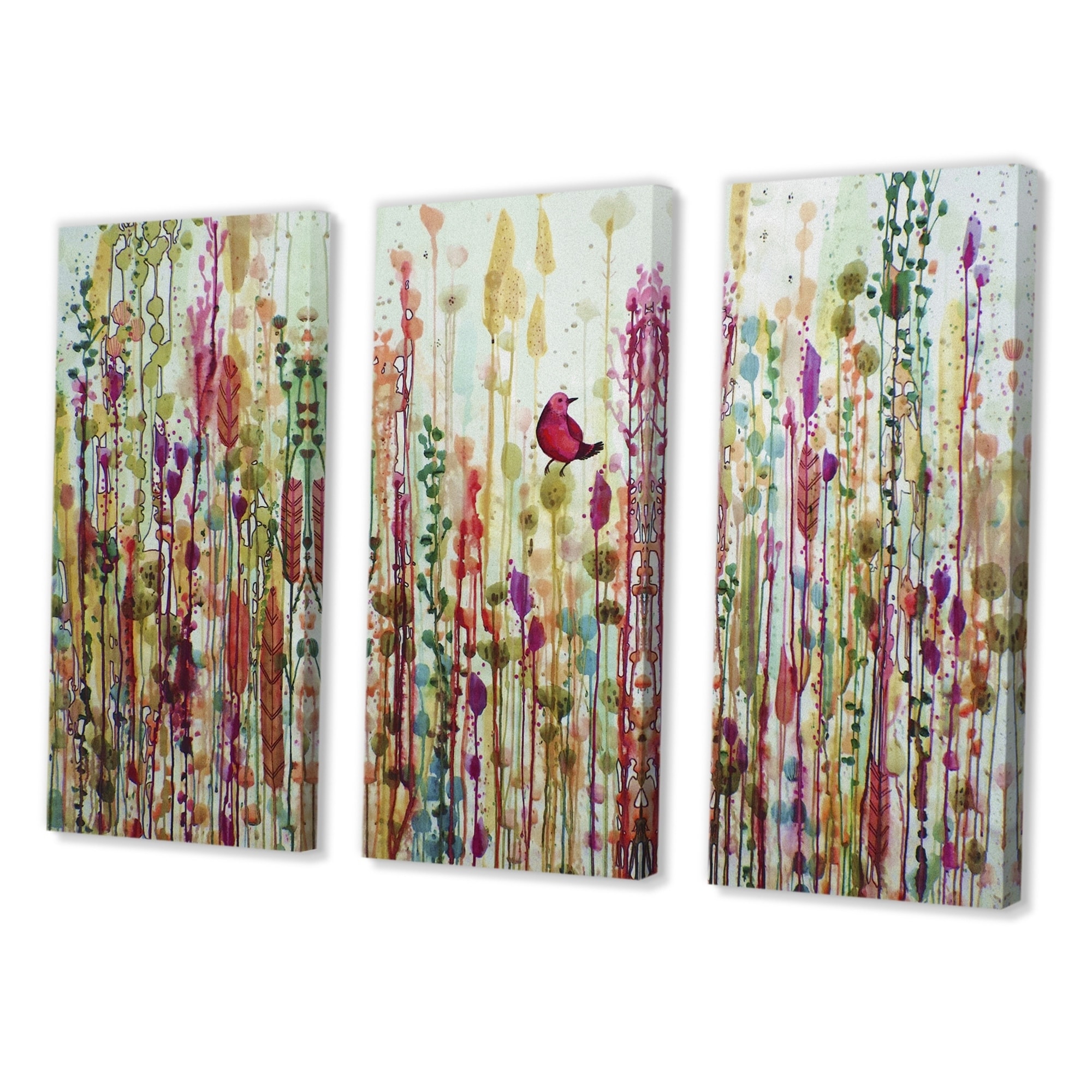 Shop Porch Den Red Bird In Color Meadow 3 Panel Artwork