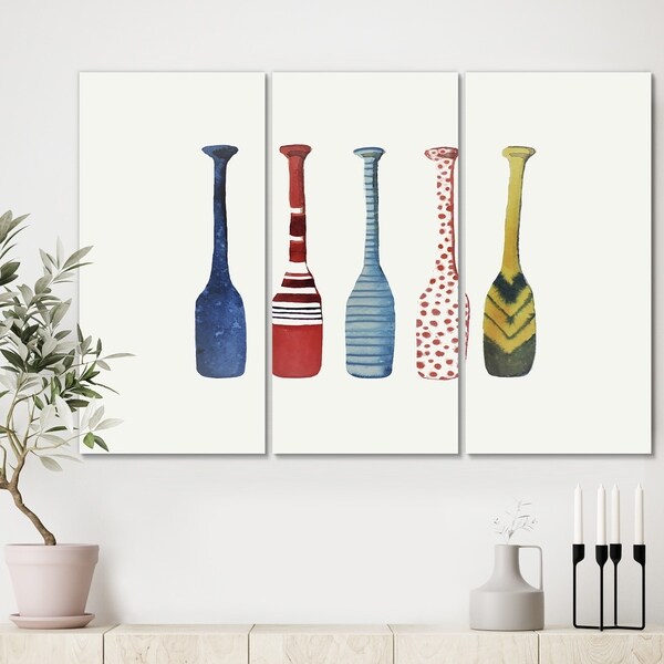 Designart 'Five Paddles' Lake House Canvas Wall Art - 36x28 - 3 Panels