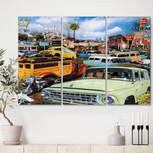 Designart 'Pacific Paradise Motel 2' Premium Modern Canvas Wall Art - 36x28 - 3 Panels