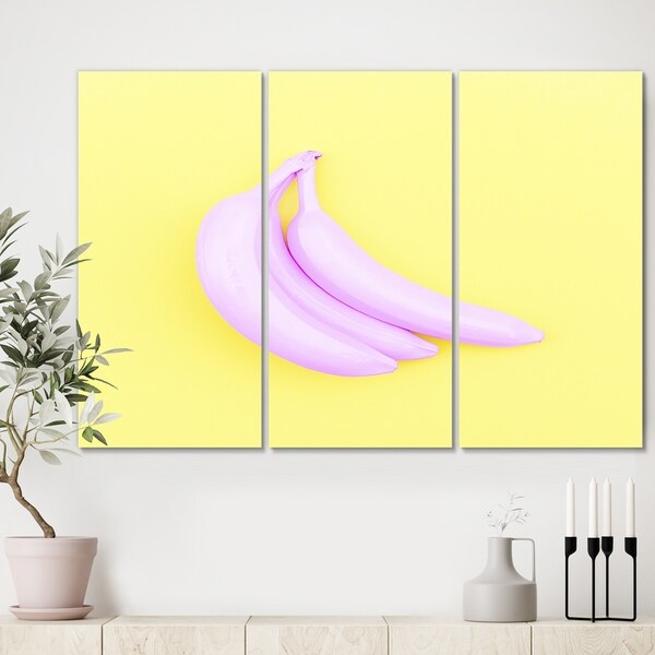 Designart 'Pink Banana' Premium Modern Canvas Wall Art - 36x28 - 3 Panels