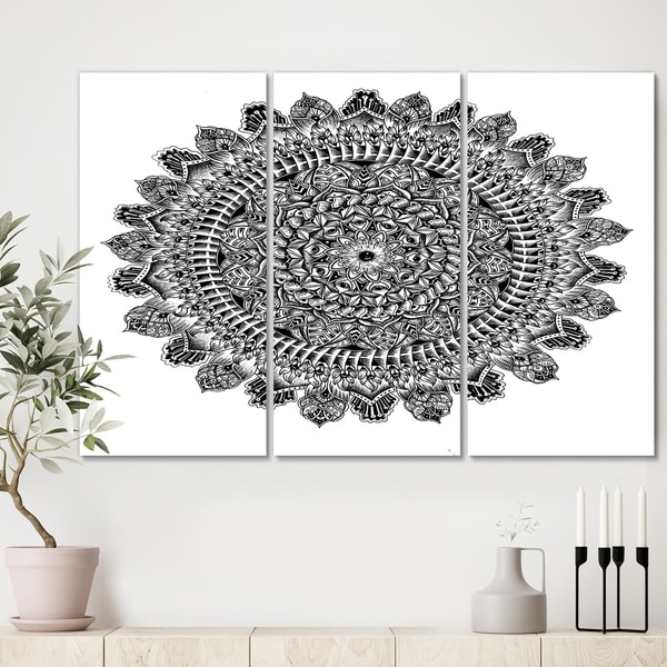 Designart 'Mandala Drawing' Traditional Canvas Art Print - 36x28 - 3 Panels
